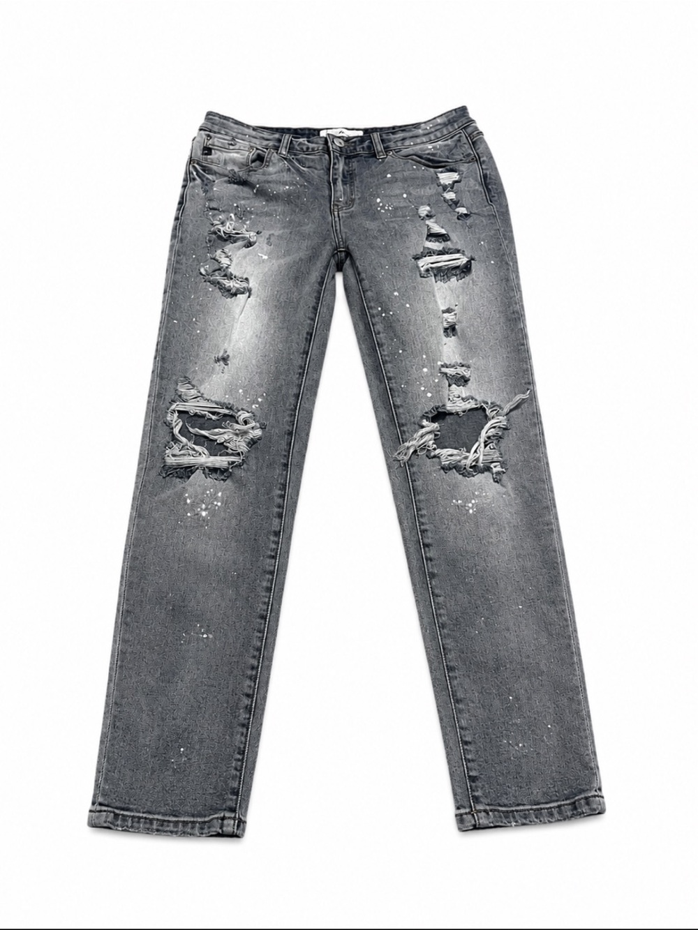 Kancan Distressed Gray Wash Paint Splatter Jeans Women’s Size 7 27 Straight Leg